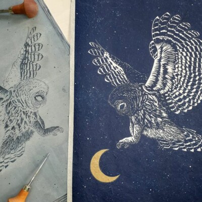 Le terrier d'arkelle, linogravure, Muriel Chatel Le terrier d'arkelle linogravure